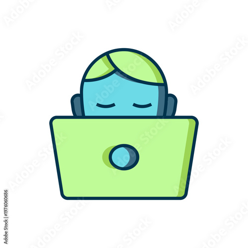 Filled outline Student working at laptop icon isolated on white background. Workplace concept. Flat filled outline style with shadow. Vector