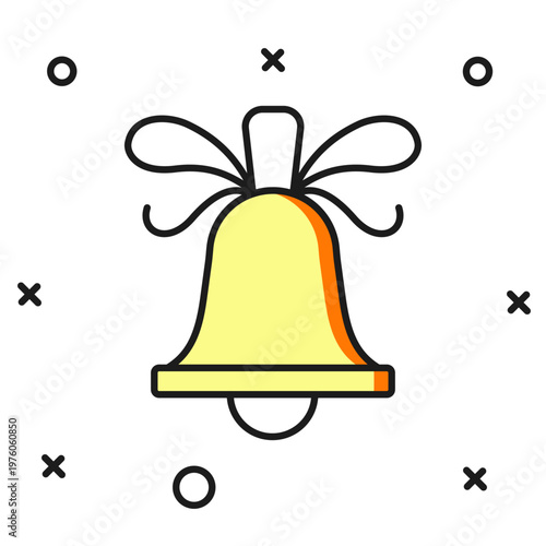 Filled outline Merry Christmas ringing bell icon isolated on white background. Alarm symbol, service bell, handbell sign, notification. Flat filled outline style with shadow. Vector