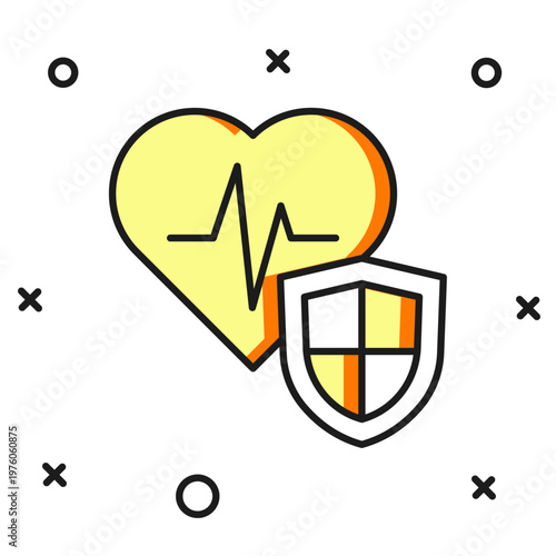 Filled outline Life insurance with shield icon isolated on white background. Security, safety, protection, protect concept. Flat filled outline style with shadow. Vector