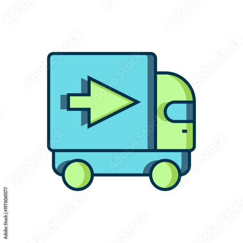 Filled outline Delivery cargo truck vehicle icon isolated on white background. Flat filled outline style with shadow. Vector