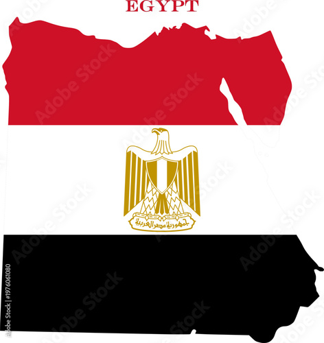 Egypt Map Flag National Vector Outline with Golden Eagle Icon