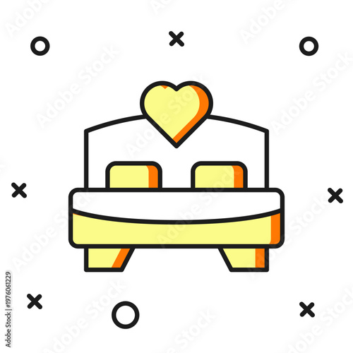 Filled outline Bedroom icon isolated on white background. Wedding, love, marriage symbol. Bedroom creative icon from honeymoon collection. Flat filled outline style with shadow. Vector