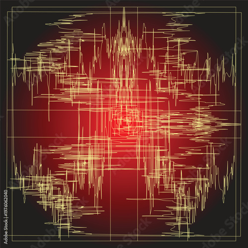 Futuristic data visualization sphere with dynamic frequency patterns and noise