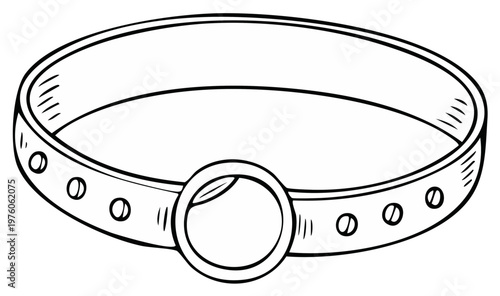 Simple Drawing of a Modern Round Dog Collar with Metal Ring Detail