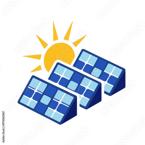 Solar panels renewable energy system vector illustration with refined detail and versatile visual appeal, ideal for product pages, manuals, tutorials,