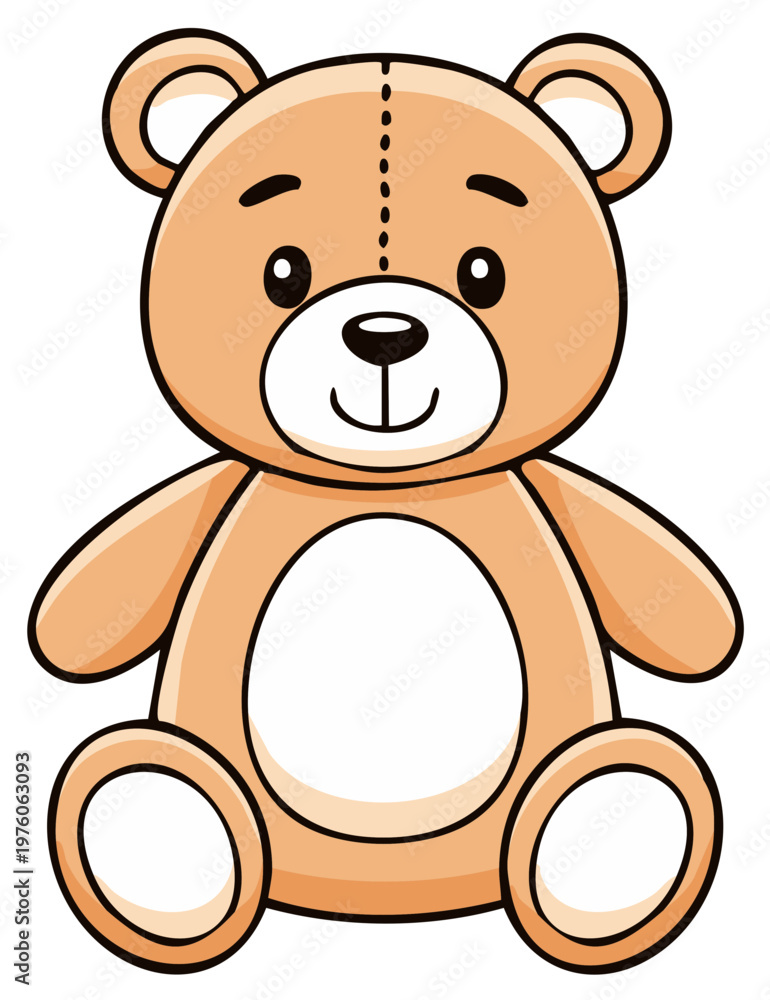 Obraz premium Cartoon teddy bear illustration. Plush toy smiling and sitting down.