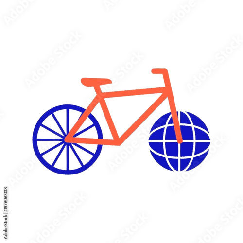 Bicycle with Globe Wheels vector illustration with modern simplicity and clear graphic impact, ideal for logos, interfaces, presentations, and identity