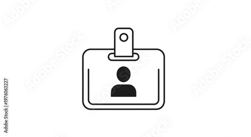 Foto Simple line art icon of an ID badge or name tag with a person silhouette, representing identification and access