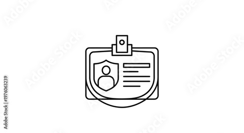 Line art icon of an identification badge with a person profile and text, symbolizing security and access control.