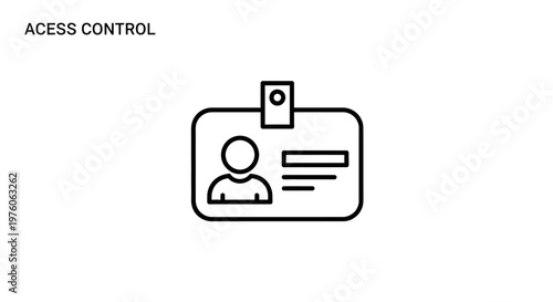 Line art icon depicting an identification card or badge with a person's silhouette and text fields, symbolizing access control and identity verification.