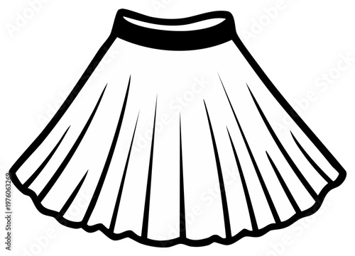 Outline illustration of a simple flared skirt with elastic waistband for coloring book pages and fashion design concepts