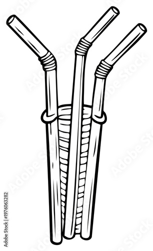 Black and white illustration of beverage straws.