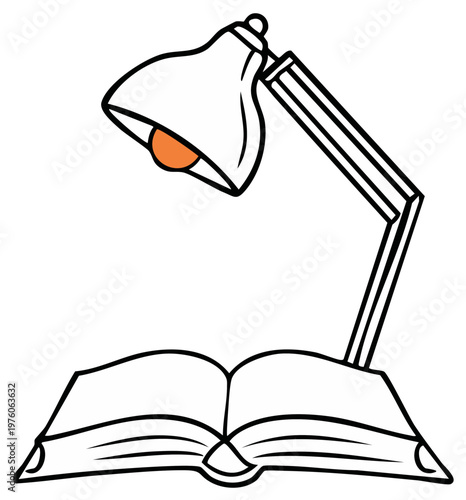 Open book under illuminating desk lamp creative knowledge study illustration