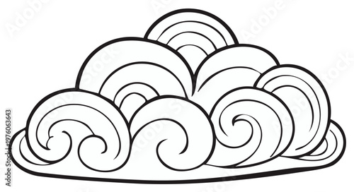 Stylized Asian cloud illustration with swirling patterns and decorative arcs