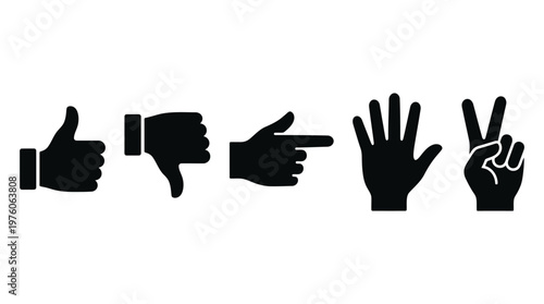 Black hand gestures on white background.