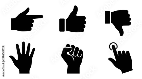 Black hand gesture icons pointing thumb.