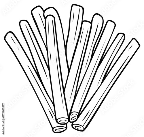 Stylized illustration of a bundle of lemongrass stalks with visible hollow centers