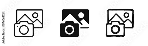 Photography Camera and Photo Frame Icon Set. Image Gallery with Camera Symbol. Digital Photo Album Vector Illustration.