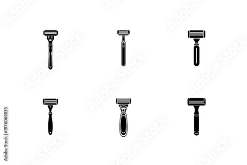 Shaving Razor and Hair Removal Tool Silhouette Vector Icon Set