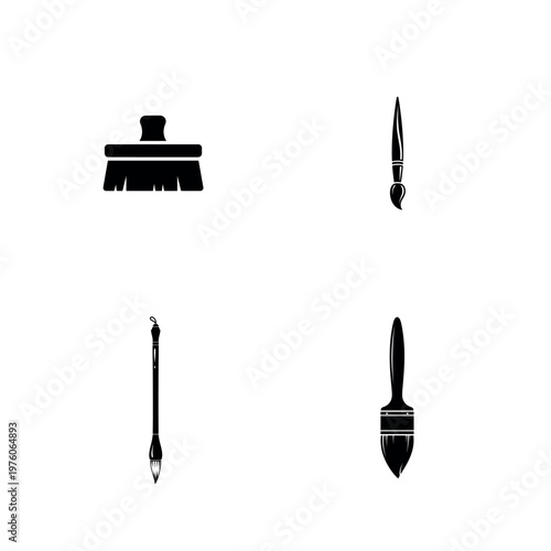 Paint Brush and Artistic Tool Silhouette Vector Icon Set
