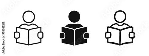 Bild auf Leinwand Person Reading Open Book Icon Set