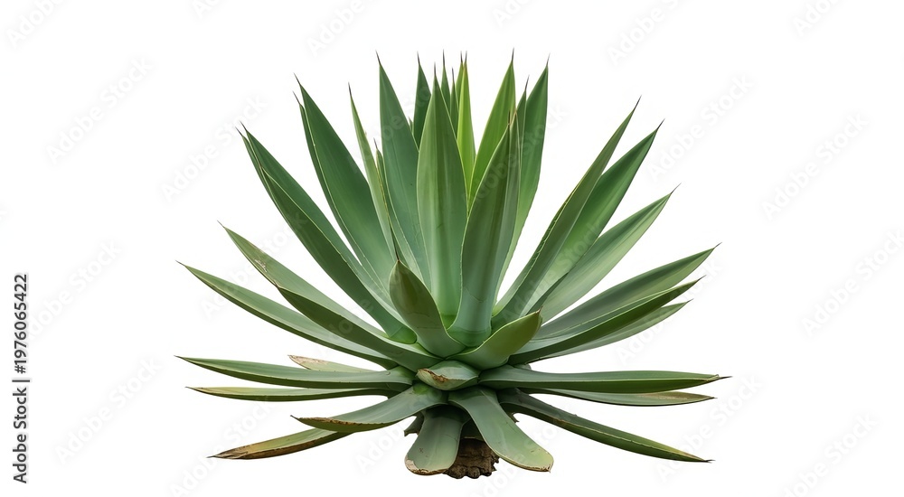 Fototapeta premium A mature green agave plant with sharp pointed leaves on a white background succulent
