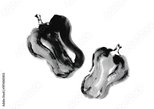 ピーマンの筆手書き和風イラスト素材