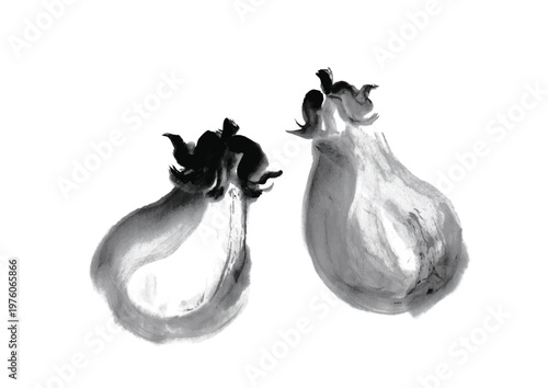 茄子の筆手書き和風イラスト素材