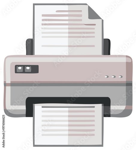 Cartoon illustration of a printer with printed pages