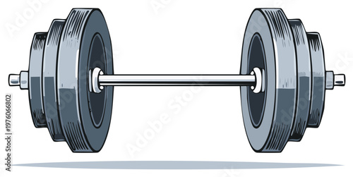 Illustration of a weightlifting barbell, ready to be used for strength training and fitness.