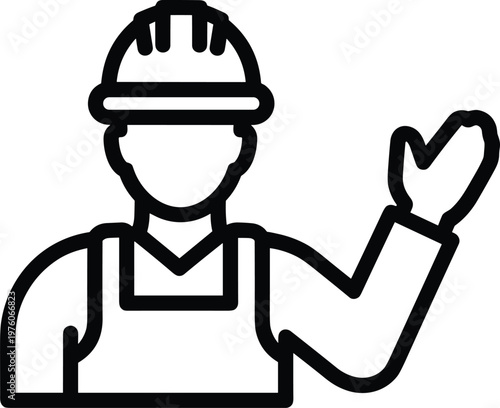 Construction worker in hard hat gesturing with hand