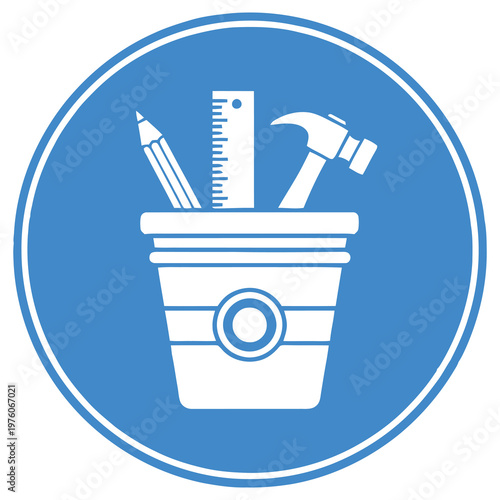 Bucket with tools and stationery for DIY projects and home improvement tasks