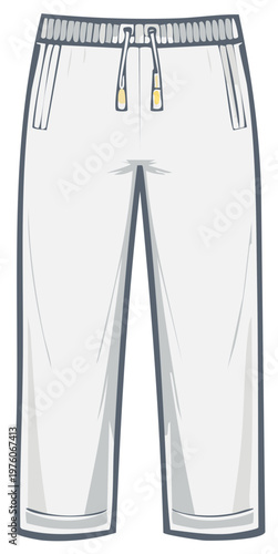 Illustration of comfortable casual pants or loungewear with drawstring closure and side pockets for fashion template