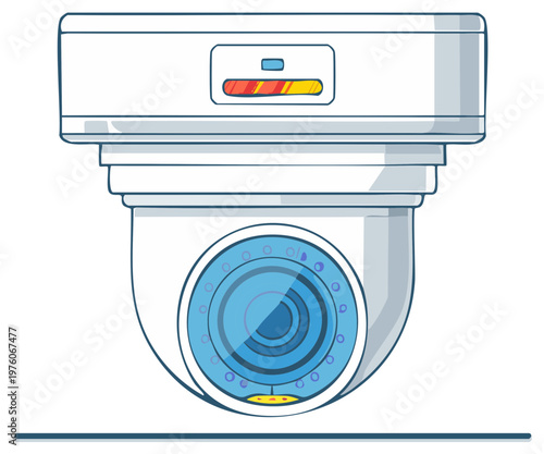 Modern white dome security camera illustration for surveillance and safety monitoring technology