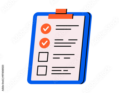 Hand drawn cute illustration of check list. Flat vector check list form with done tasks sticker doodle. Project management concept. Clipboard with todo note icon. Isolated.