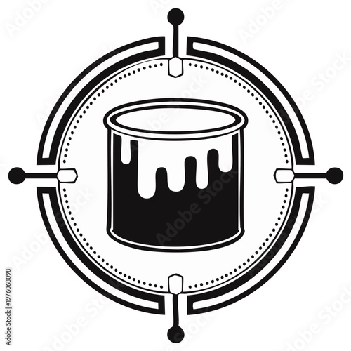 Paint can emblem design with dripping paint and ornate border