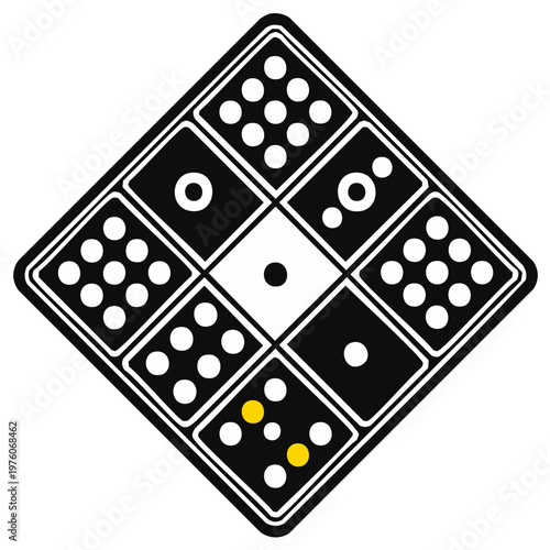 Abstract geometric arrangement of domino tiles with dots and blank spaces