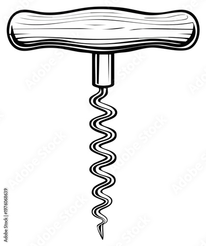 Vintage corkscrew illustration isolated on white background.