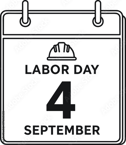 Labor Day September 4th Calendar Icon with Hard Hat