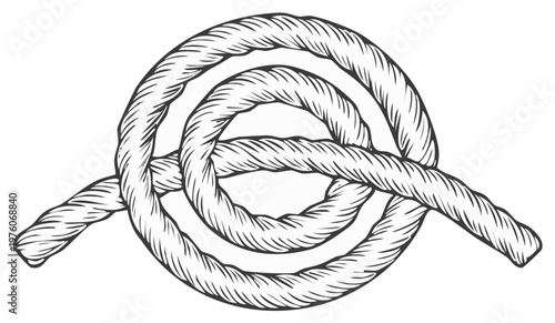 Nautical Rope Knot Illustration Spiral Looped Strand Twine Design Element Decorative Detailed Line Art White Background