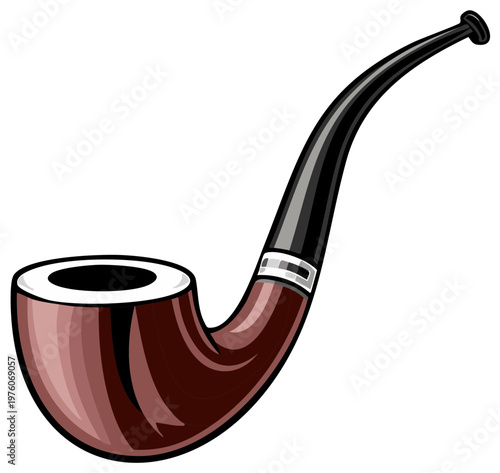 Isolated vector graphic of tobacco pipe with black stem and brown bowl