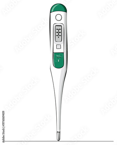 Digital thermometer vector illustration. Medical tool for checking body temperature in cartoon style.
