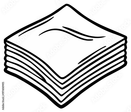 Black and white outline drawing of multiple folded square napkins or handkerchiefs