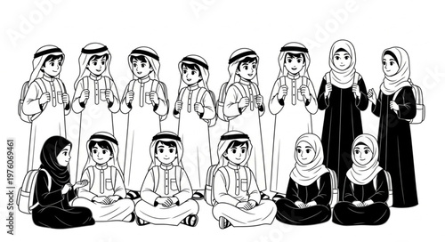 Group of children in traditional attire, focused on cultural representation.