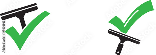 Squeegee and Checkmark Icons Representing Cleaning Service Approval and Quality Assurance