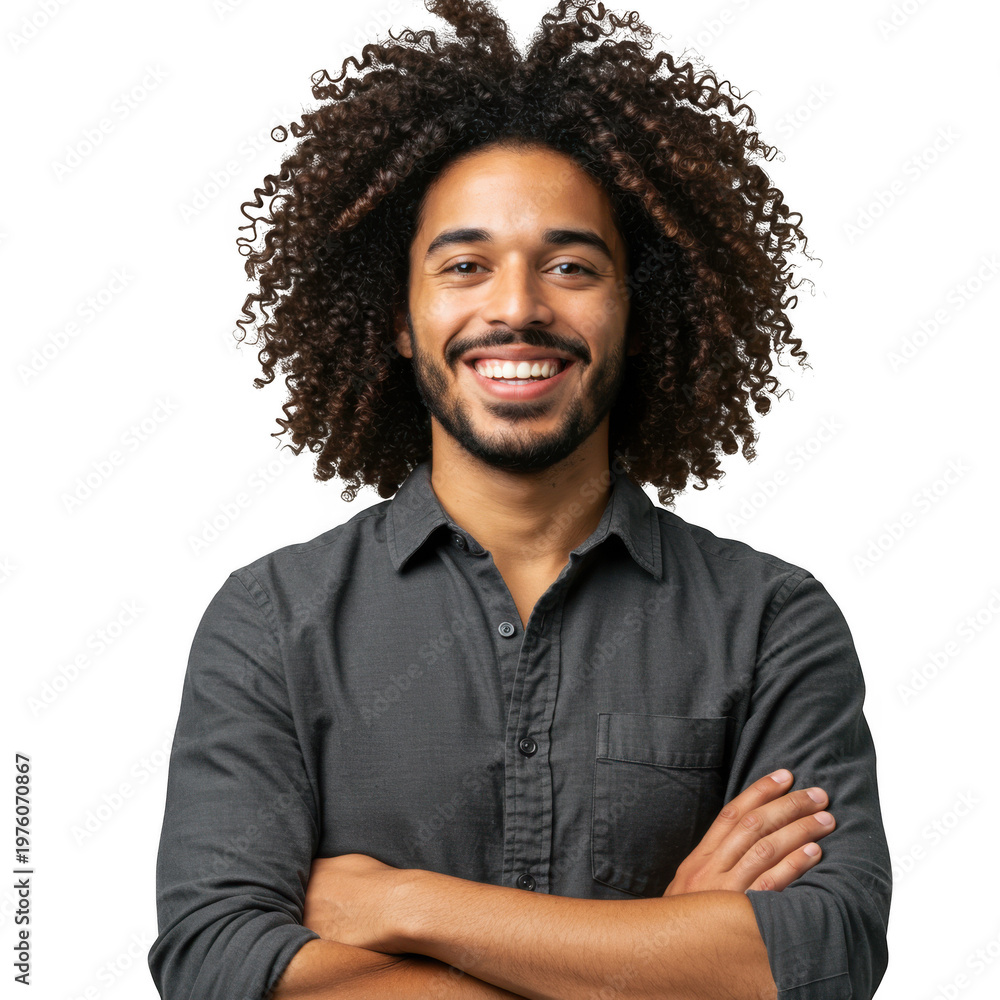 Fototapeta premium Smiling man with curly hair portrait isolated on transparent background