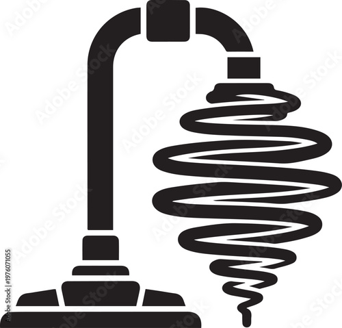Vacuum cleaner with swirling dust vortex in minimalist silhouette