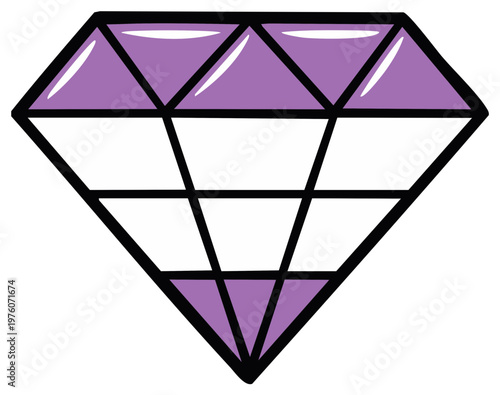Stylized purple diamond icon with black outline on white background
