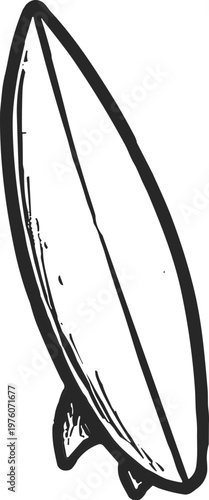 Simple hand-drawn surfboard illustration with a single fin, perfect for summer themes