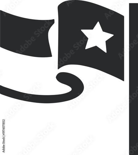 Stylized flag with a star emblem waving proudly on a flagpole